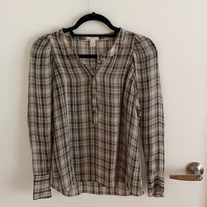 J.Crew silk plaid blouse, Cream and Gray, size 0